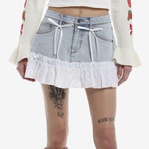 Sweet Society Denim Eyelet Ruffle Mini Skirt 🎀 Coquette SM or MD